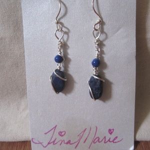 TM Art, Silver Pl Lapis Blue W Wrap Earrings